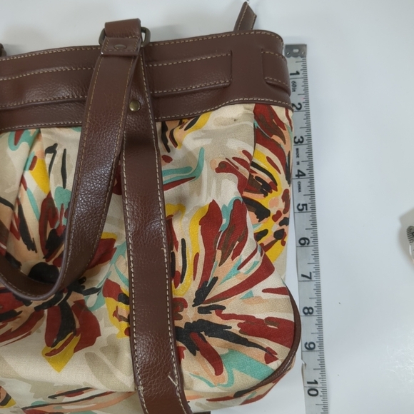 New York & Company Brown And Floral Fabric/ Faux Leather Handbag - Picture 8 of 9